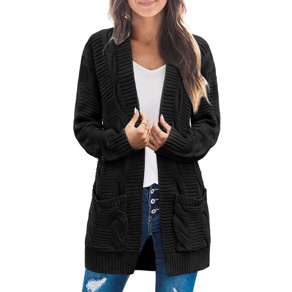 MEROKEETY Cable Knit Long Sleeve Tops and Shorts Pajamas Set